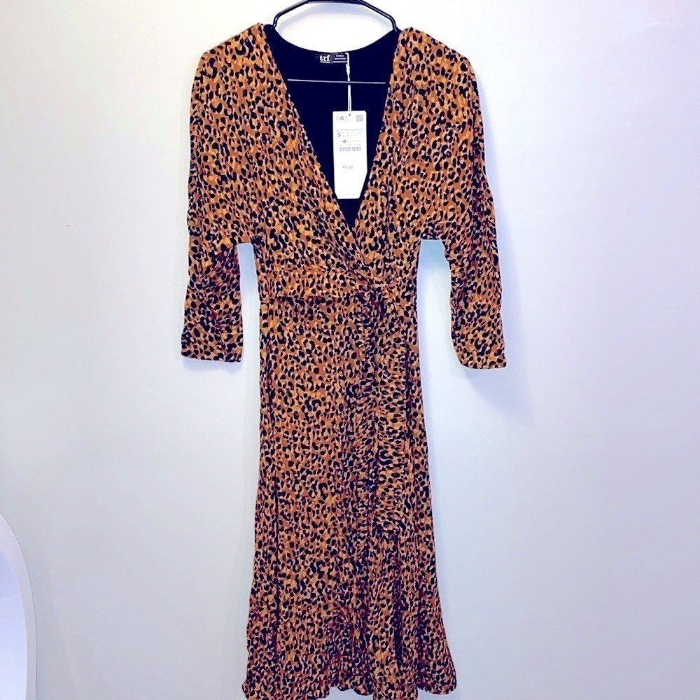 Zara Collection Animal print wrap midi dress S